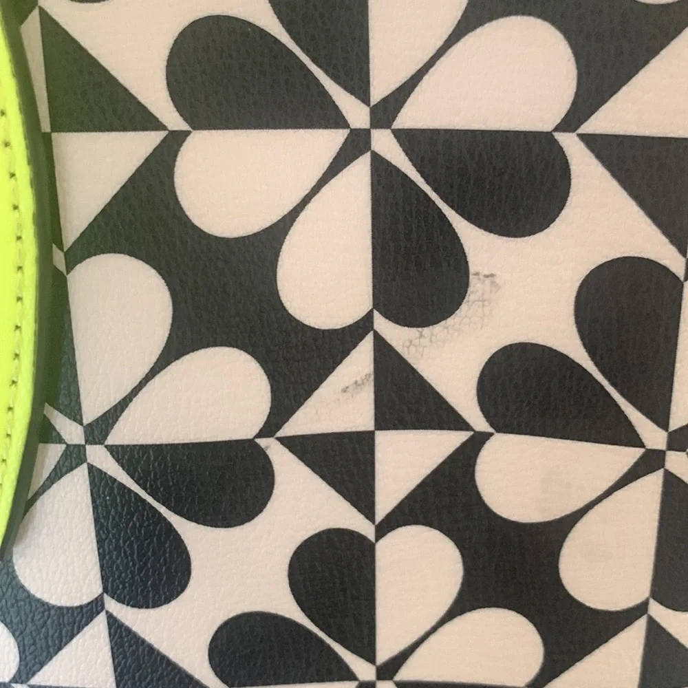 kate spade Black and White Floral Tote with Neon Yellow Trim